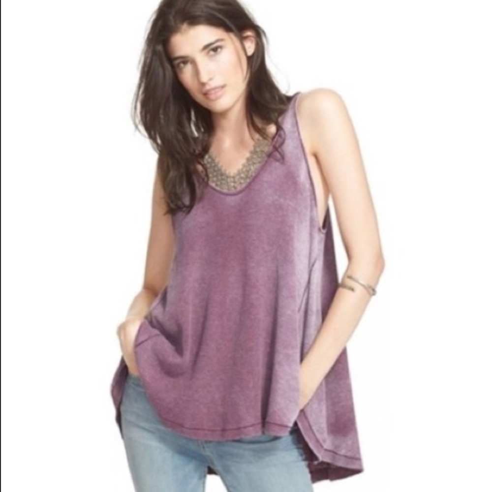 Free People Purple Kitten Waffle Knit Tank - Large